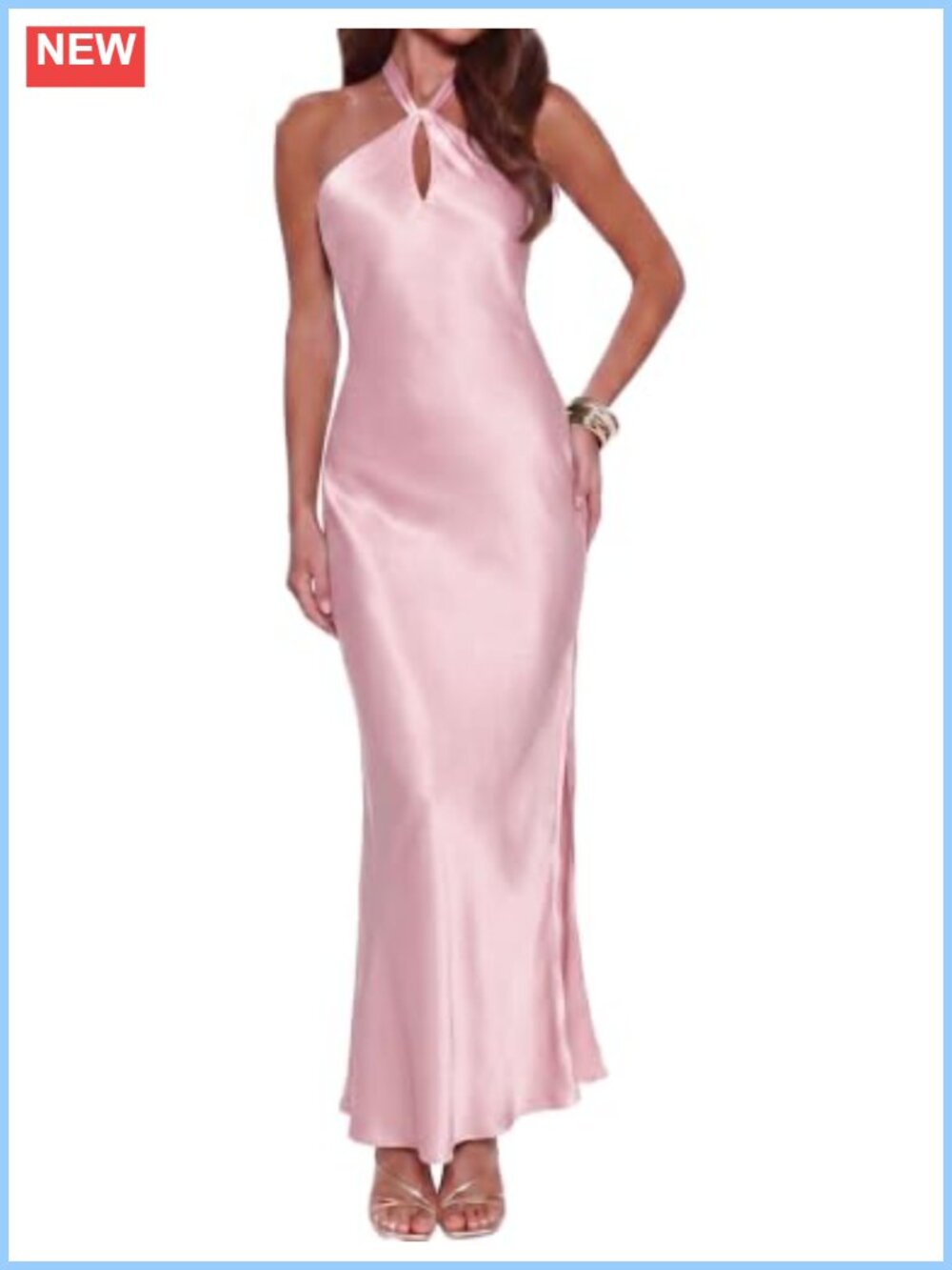 Satin Halter Maxi Dress Sleeveless Backless Formal Wedding Guest